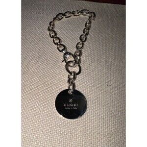GUCCI TRADEMARK LOGO .925 STERLING SILVER ROUND TAG CHARM Bracelet
